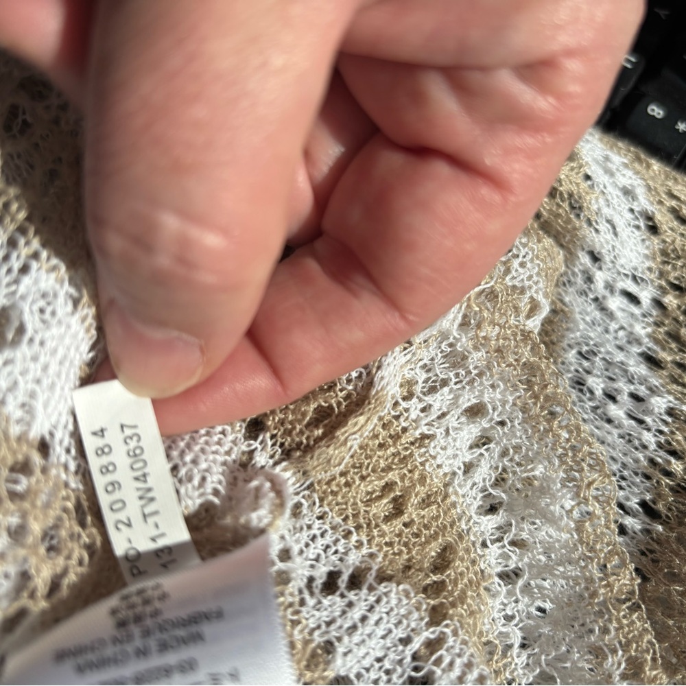 Crochet Knit Tunic Top V Neck Long Sleeve Striped Beach Cover Up - Picture 9 of 11